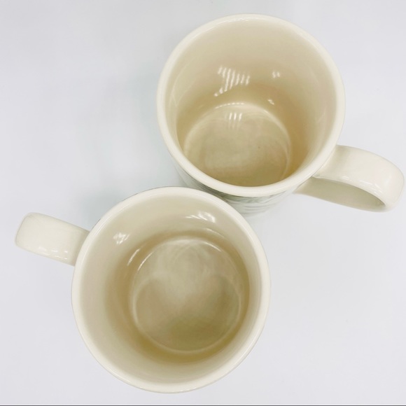 Set of 2 Corelle Stoneware Textured Leaves Coffee Mugs Tea Cups Green Gray White - Picture 2 of 8